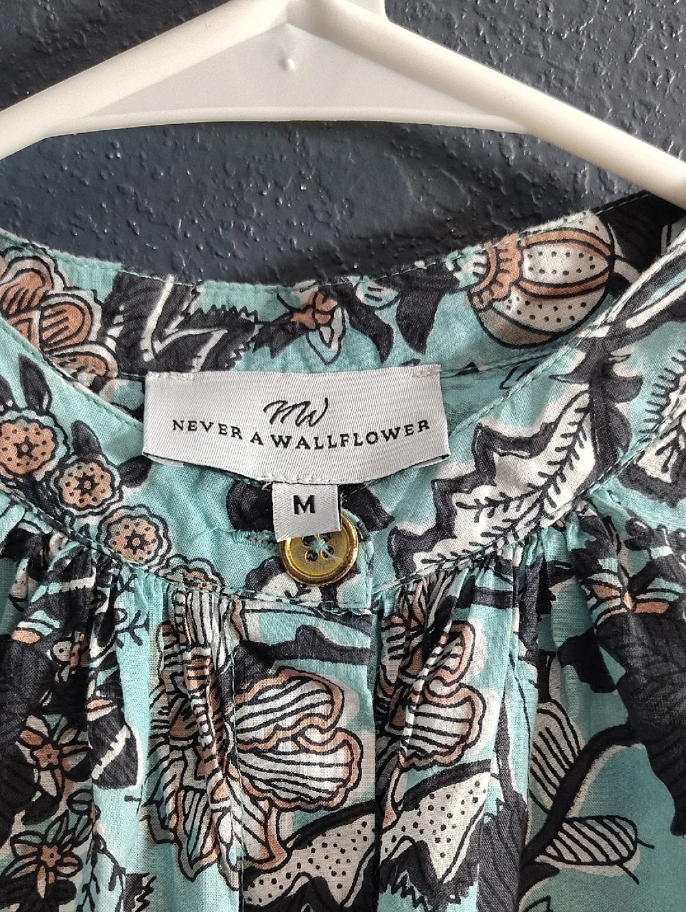 Never A Wallflower Boho Floral Button-Front Blouse in Seafoam and Brown - Picture 2 of 9